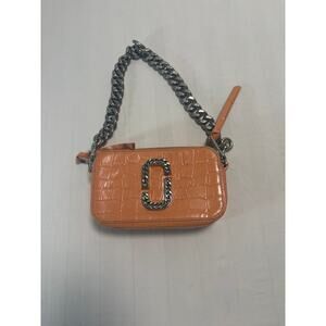 Marc Jacobs Croc Embossed Snapshot Shoulder Bag Orange Chain Strap Crossbody